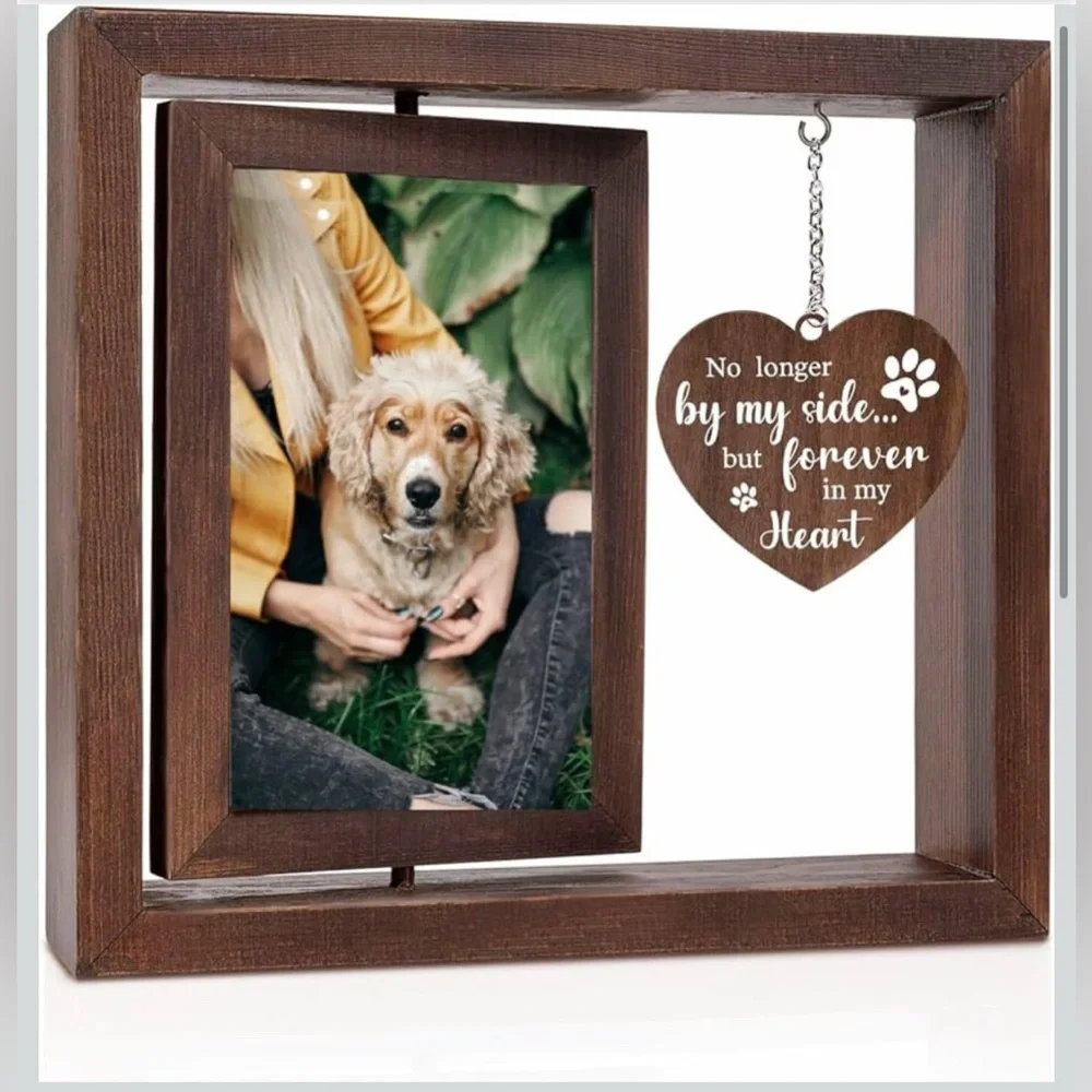 Pet Memorial 4x6 Rotating Photo Frame – Double-Sided Wooden Keepsake (NIB)